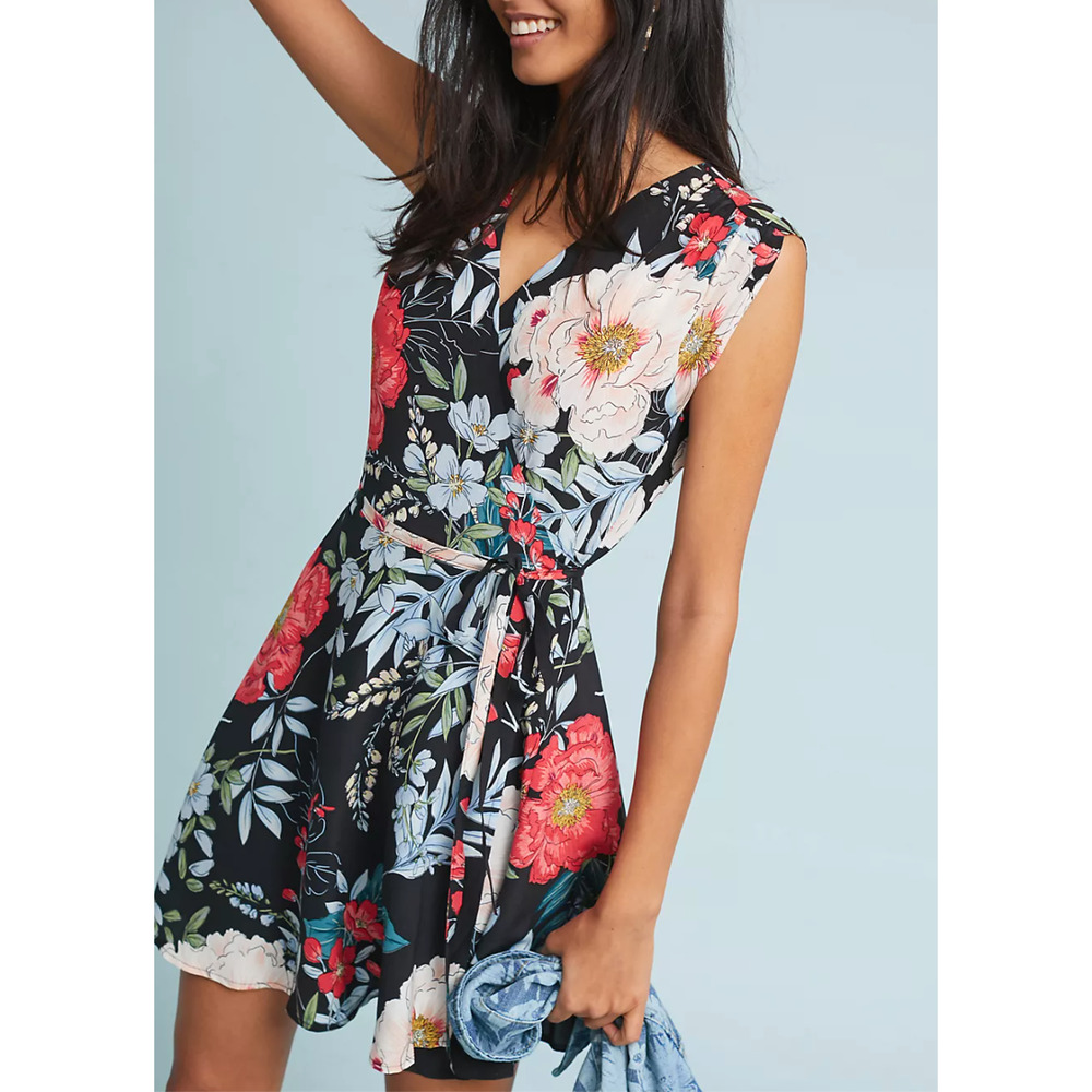 Yumi Kim Black Rainforest Soho Mixer 100% Silk Floral Mini Dress Womens Small